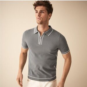 Reiss “Lyle” Piqué Tipped Half-Zip Slim Fit Polo (Argento) in size XS